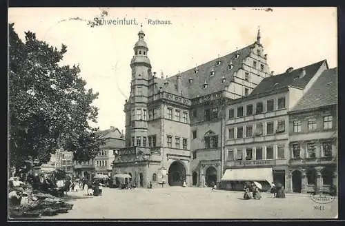 AK Schweinfurt, Rathaus und Geschäft von August Fischer