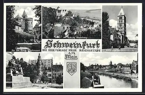 AK Schweinfurt am Main, Schloss Mainberg, Rathaus und Mainpartie