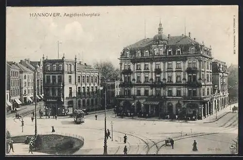 AK Hannover, Strassenbahn auf dem Aegidientorplatz