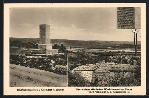 AK Eining /Donau, Römer-Kastell Abusina, Hadrianssäule, Röm. Wachtturm am Limes