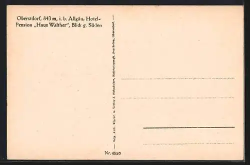 AK Oberstdorf i. b. Allgäu, Hotel-Pension Haus Walther, Blick gegen Süden