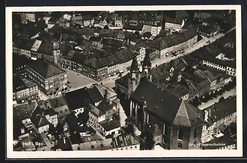 AK Hof i. Bay., Ortsansicht vom Flugzeug aus