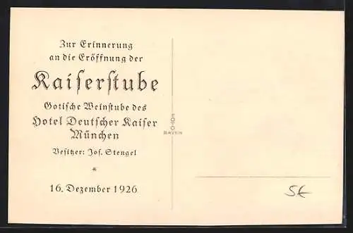 AK München, Hotel Deutscher Kaiser v. Jos. Stengel, die Kaiserstube