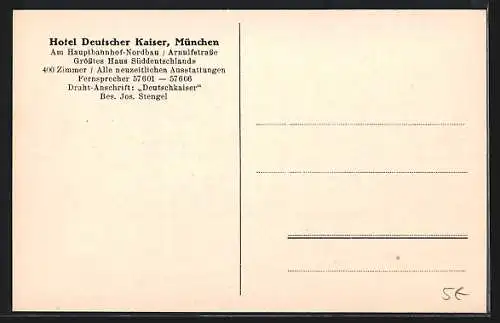 AK München, Hotel Deutscher Kaiser, Arnulfstrasse, Innenansicht