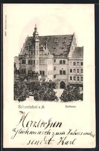 AK Schweinfurt a. M., Rathaus mit Geschäftshaus aus der Vogelschau