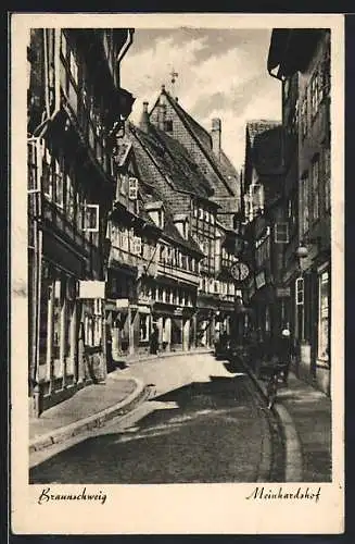 AK Braunschweig, Meinhardshof, Strassenpartie mit Geschäften