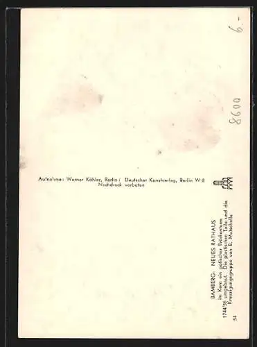 Foto-AK Deutscher Kunstverlag, Nr. 54: Bamberg, Das neue Rathaus
