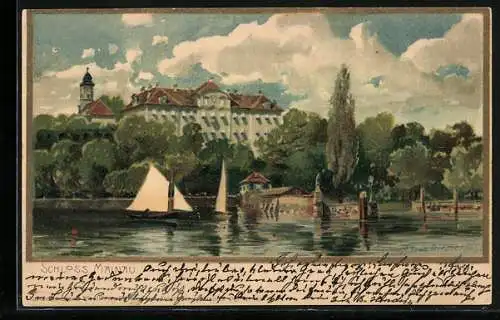 Künstler-Lithographie Zeno Diemer: Schloss Mainau, Gesamtansicht