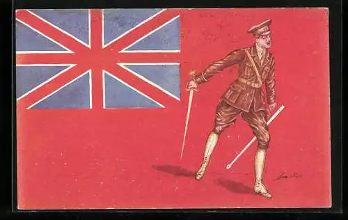 Künstler-AK Xavier Sager: Les Drapeaux alliées, Soldat mit Union Jack