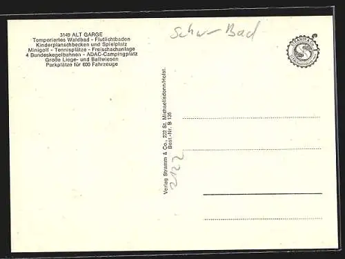 AK Alt Garge, Waldschwimmbad und Ortsansicht