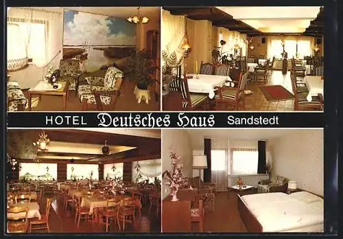 AK Sandstedt, Hotel Cafe Restaurant Deutsches Haus, Speisesaal u. Hotelzimmer