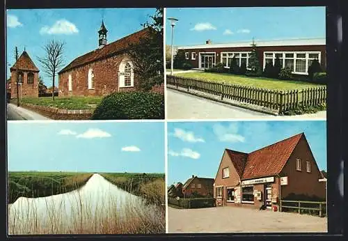 AK Wirdum, Hotel zum grossen Krug, Geschäft, Kirche