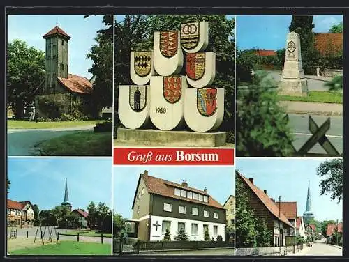 AK Borsum / Harsum, Ehrenmal, Kirche, Strassenansicht