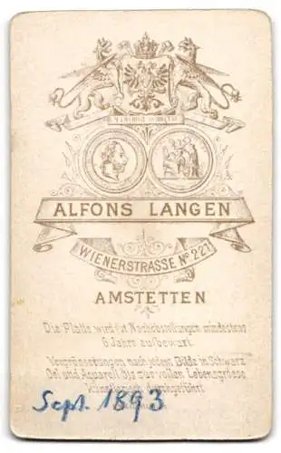 Fotografie Alfons Langen, Amstetten, Wienerstrasse Nr. 221, Porträt eines eleganten Mannes mit Schnurrbart
