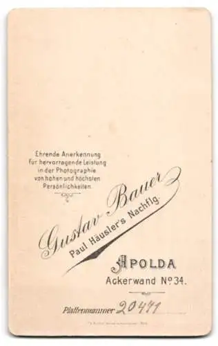 Fotografie Gustav Bauer, Apolda, Ackerwand 34, Porträt einer Dame in eleganter Kleidung