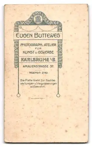 Fotografie Eugen Butteweg, Karlsruhe, Amalienstrasse 37, Portrait eines Herrn mit Schnurrbart