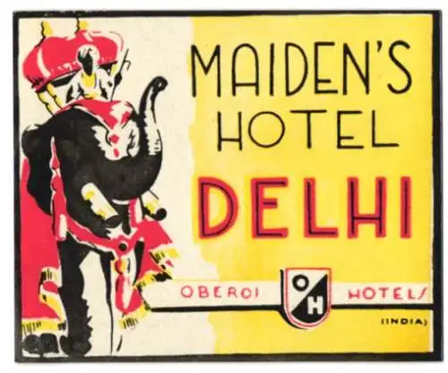 Kofferaufkleber Delhi, Maiden`s Hotel, by Oberoi Hotels, Elephant with Rider