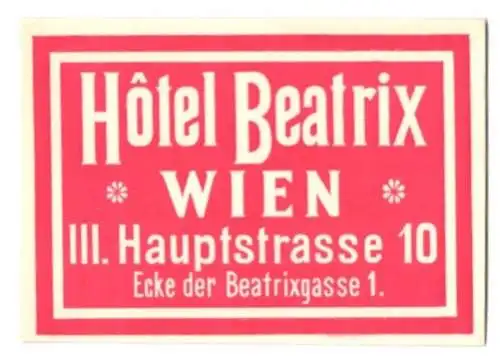 Kofferaufkleber Wien, Hotel Beatrix in der Hauptstrasse 10