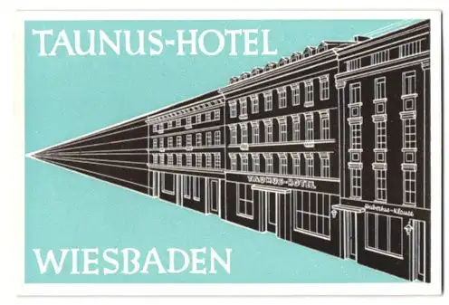 Kofferaufkleber Wiesbaden, Das Taunus-Hotel neben der Hubertus-Klause, Fluchtpunkt-Grafik