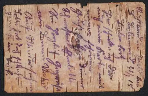 Holz-AK Feldpostkarte aus Birkenrinde, 1. Weltkrieg