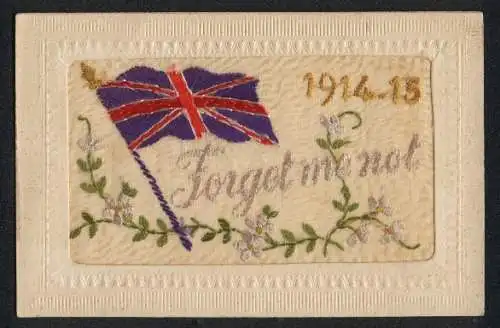 Seidenstick-AK Der Union Jack und die Jahreszahlen 1914-15