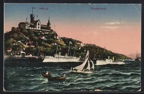 AK Hamburg-Blankenese, Blick auf den Süllberg übers Wasser