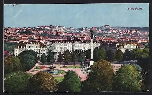 AK Stuttgart, Platz mit Springbrunnen