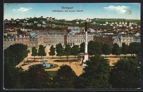 AK Stuttgart, Schlossplatz mit neuem Schloss