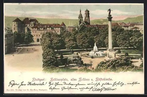 AK Stuttgart, Schlossplatz, altes Schloss und Stiftskirche