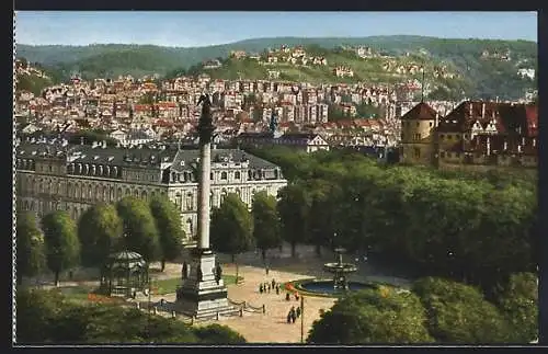 AK Stuttgart, Schlossplatz mit Brunnen