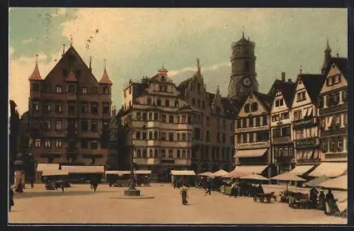 AK Stuttgart, Marktplatz mit Geschäften