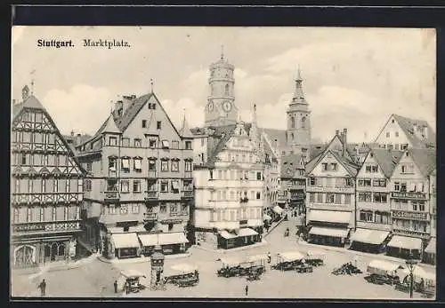 AK Stuttgart, Marktplatz mit Marktständen