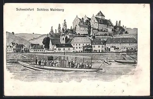 Künstler-AK Schweinfurt, Geschäft von K. Kress und Schloss Mainberg