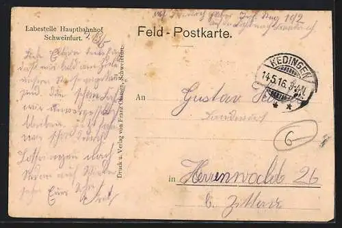 Künstler-AK Schweinfurt, Geschäft von K. Kress und Schloss Mainberg