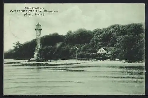 AK Hamburg-Blankenese, Altes Gasthaus Georg Heuer mit Leuchtturm