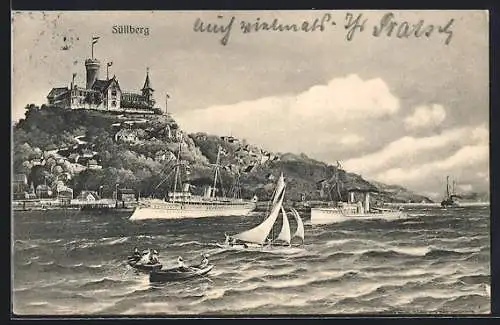 AK Hamburg-Blankenese, Blick von der Elbe zum Süllberg-Restaurant