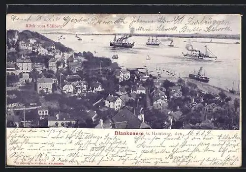 AK Hamburg-Blankenese, Blick vom Süllberg auf die Schiffe vor dem Ort