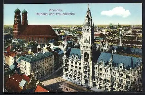 AK München, Rathaus und Frauenkirche