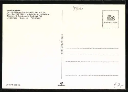 AK St. Märgen /Schwarzwald, Hotel Hirschen Fam. Hättich, Ortsansicht