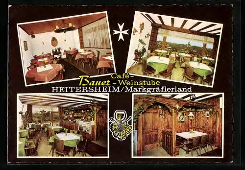 AK Heitersheim /Baden, Cafe-Weinstube Bauer, Innenansichten