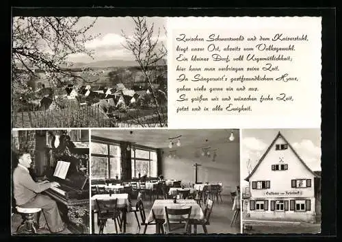 AK Bottingen, Ortsansicht und drei Ansichten vom Gasthaus Zum Rebstock mit Spruch