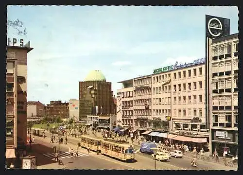 AK Hannover, Partie am Steintor mit Strassenbahn und Anzeiger-Hochhaus