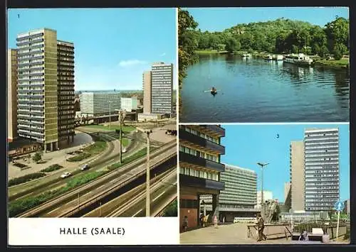 AK Halle a. Saale, Hochstrasse am Thälmannplatz, Saalepartie