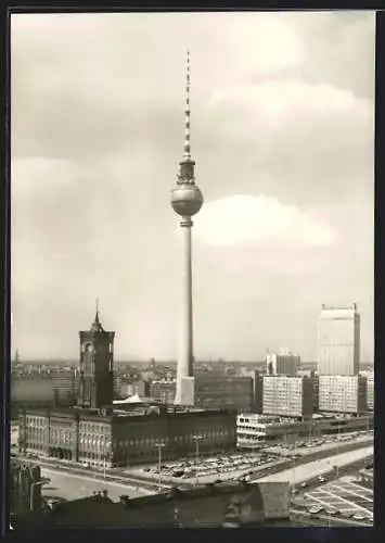 AK Berlin, Blick zum Rathaus, Fernseh- und UKW-Turm