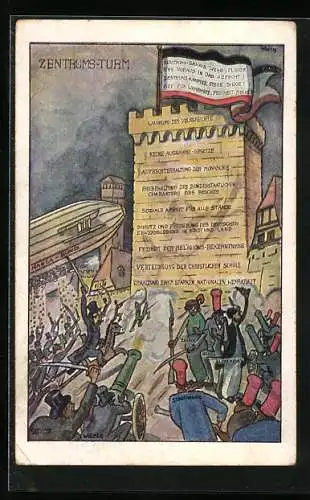 Künstler-AK Politiker verschiedener Partien greifen den Zentrumsturm an, Wahlwerbung für Das Zentrum