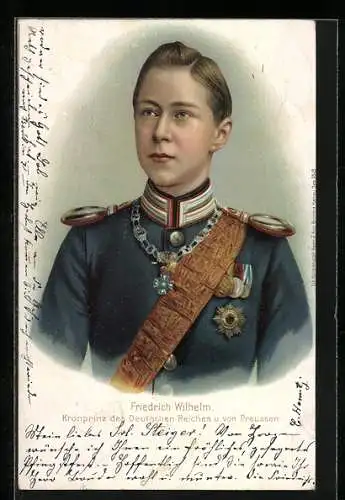 Lithographie Kronprinz Wilhelm von Preussen im Kindesalter in anmutiger Uniform