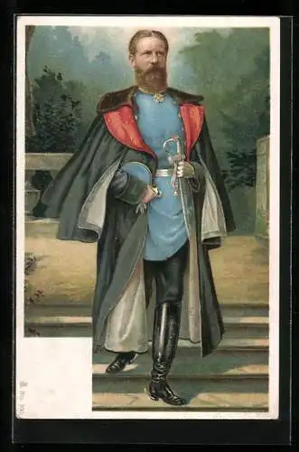 Lithographie Friedrich Wilhelm III. von Preussen in Uniform mit Mantel und Degen