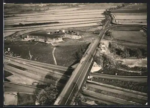 AK Kassel, Autobahn Raststätte, Bes. Herbert Henkel, Fliegeraufnahme