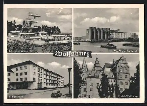 AK Wolfsburg / Fallersleben, Schwimmstadion, VW-Werk, Schloss Wolfsburg