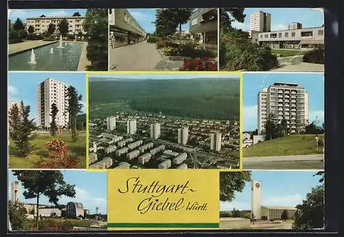 AK Stuttgart-Giebel /Württ., Park mit Brunnen und Hochhausbauten